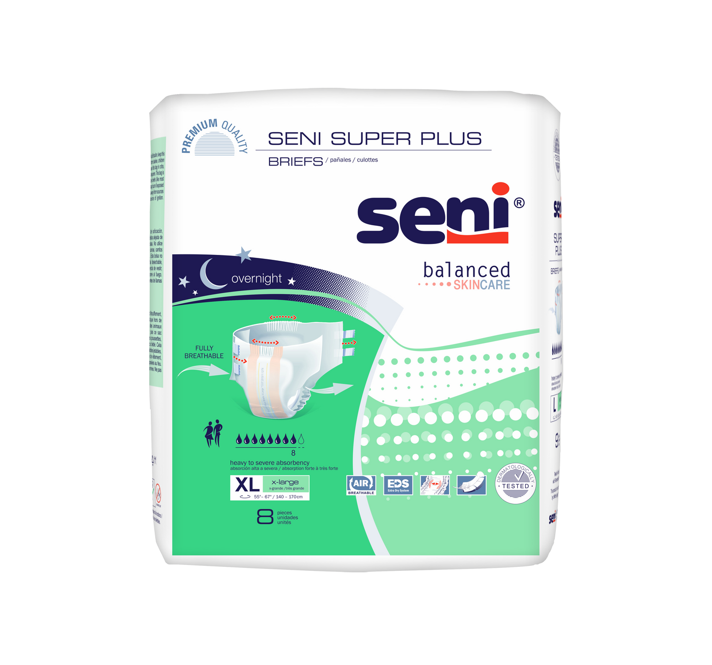 Seni Super Plus Briefs, Extra Large, 8 Count - 55" - 67" - MahaStar Adult Products