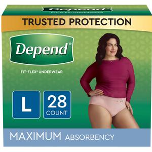 Depend Fit-flex Incontinence Underwear For Women, Maximum Absorbency, Large, Blush, 28 Count, Replaces Item 6912537 - MahaStar Adult Products
