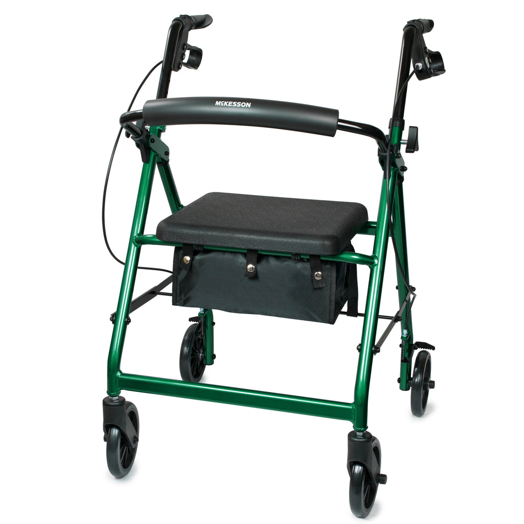 McKesson Folding 4 Wheel Rollator, Green, Aluminum Frame