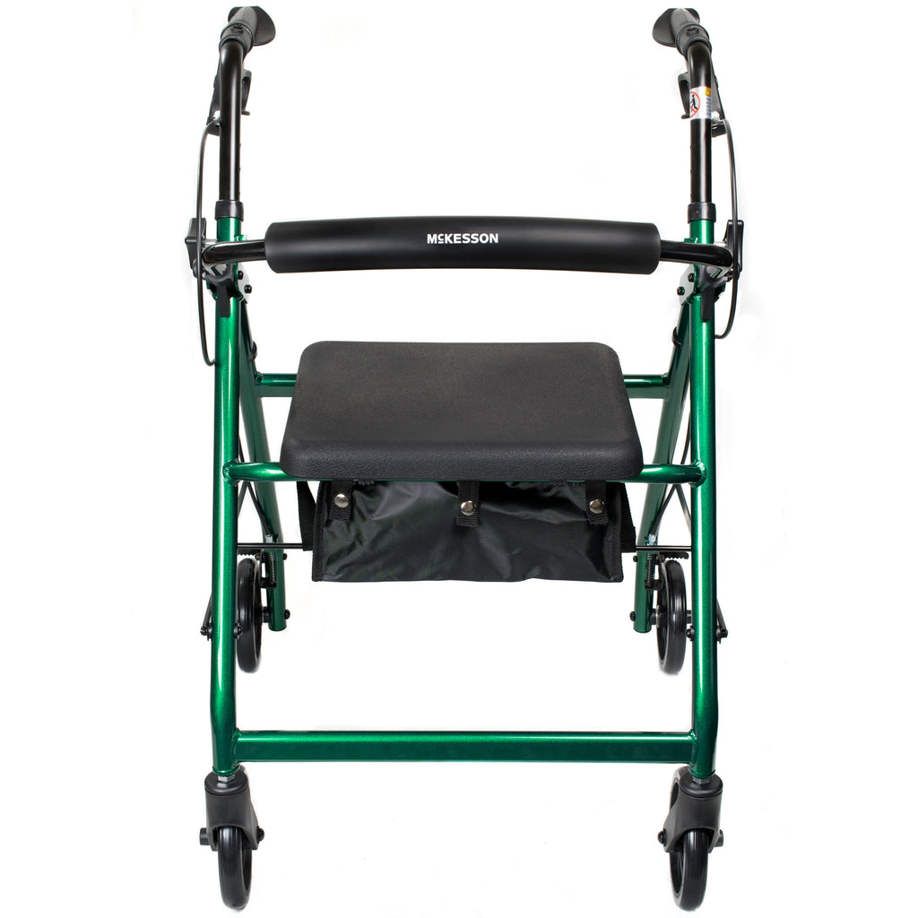 McKesson Folding 4 Wheel Rollator, Green, Aluminum Frame