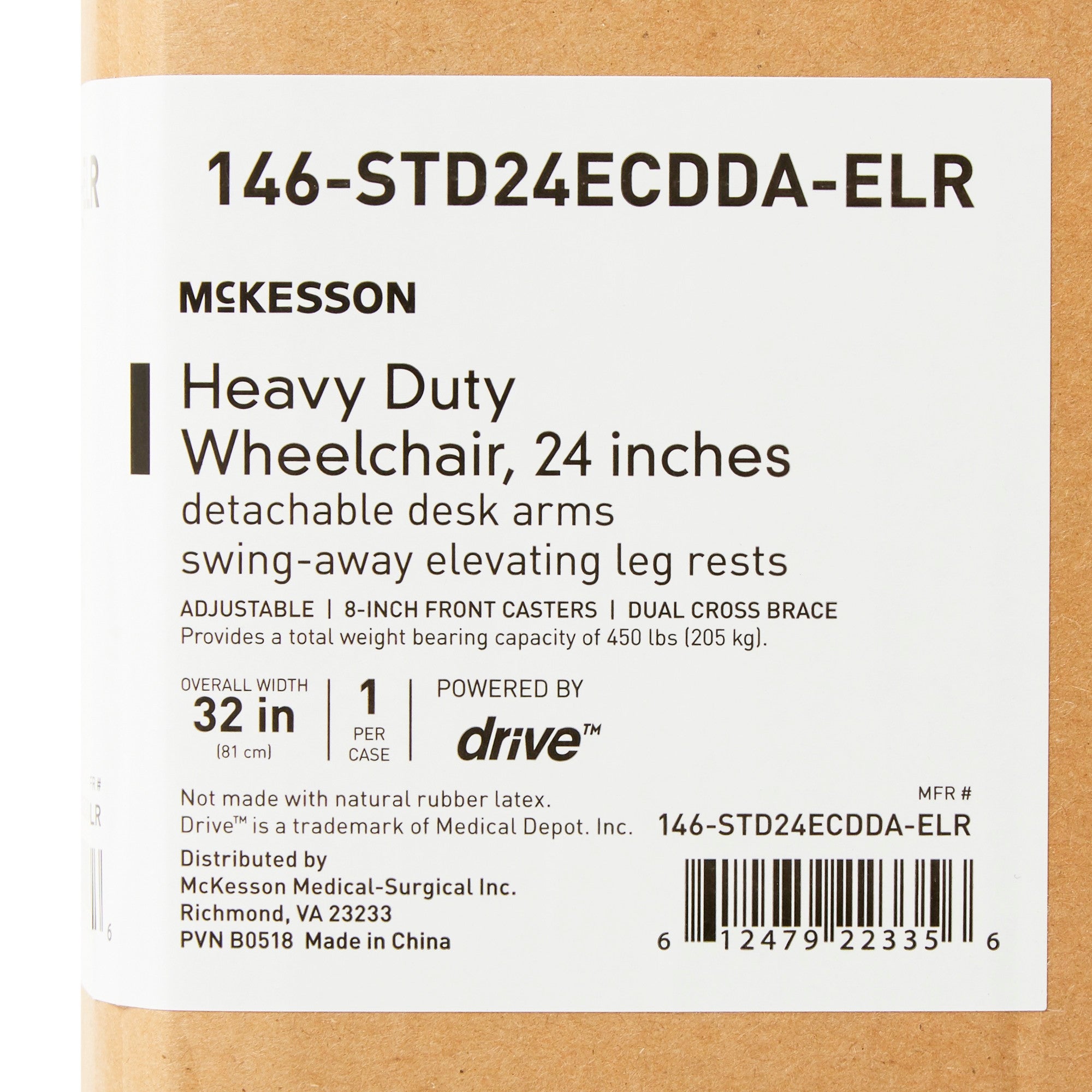 McKesson Bariatric Dual Axle Desk Length Wheelchair
