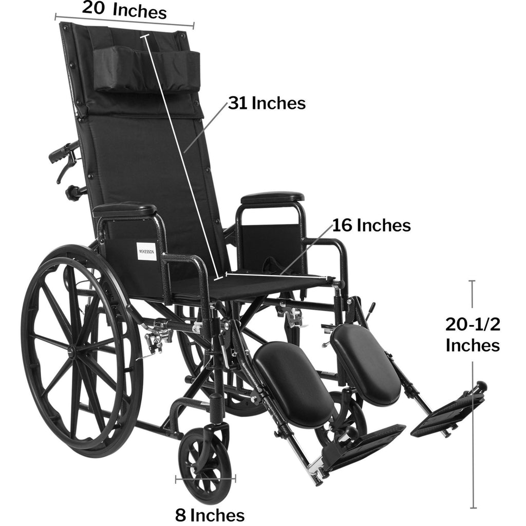 McKesson Full-Reclining Wheelchair, Detachable Desk Arm, Swing-Away Elevating Legrests