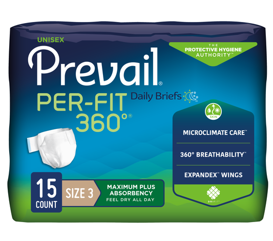 Prevail Per-Fit 360 Incontinence Briefs, Maximum Plus Absorbency, Size 3, 60 Coun - MahaStar Adult Products