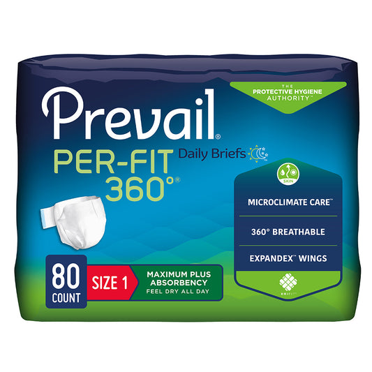 Prevail Per-Fit 360 Incontinence Briefs, Maximum Plus Absorbency, Size 1, 80 Coun - MahaStar Adult Products