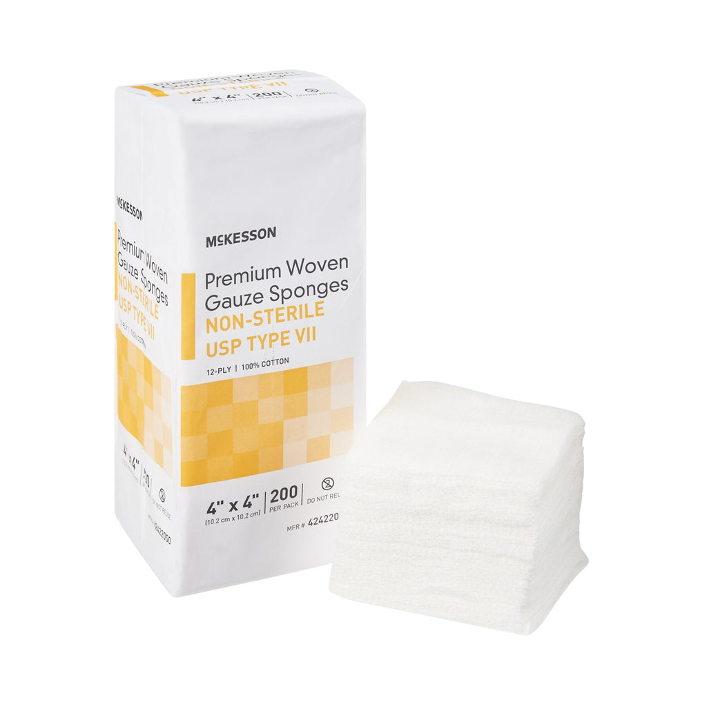 McKesson 12-Ply Premium Woven Gauze Sponges, Non-Sterile, 4 X 4 inches