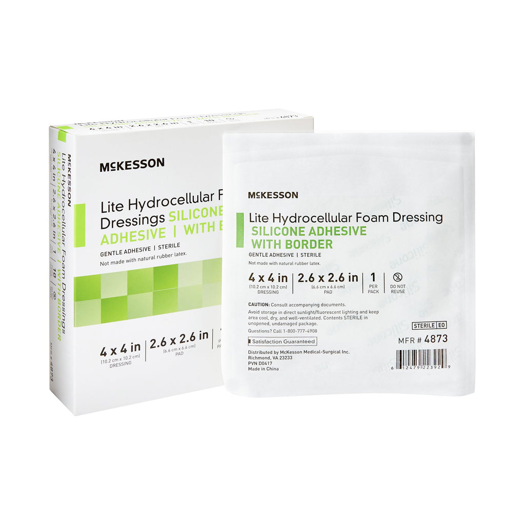 McKesson Lite Hydrocellular Foam Dressings with Border, 4" X 4", Square Sterile