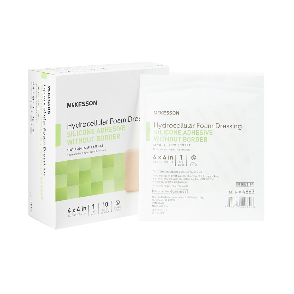 McKesson Hydrocellular Foam Dressings Silicone Adhesive without Border, 4 X 4"