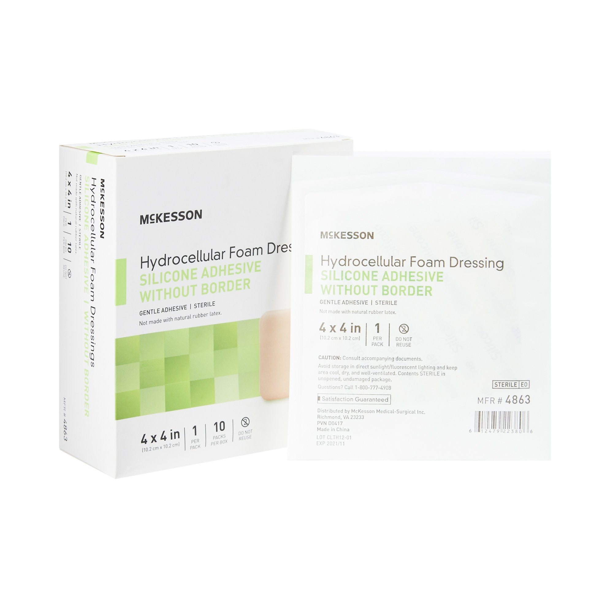 McKesson Hydrocellular Foam Dressings Silicone Adhesive without Border, 4 X 4"