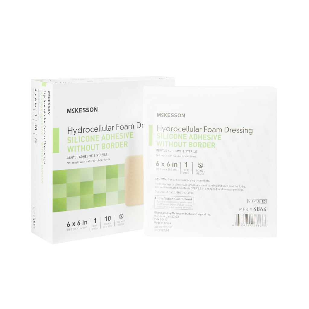 McKesson Hydrocellular Foam Dressing Silicone Adhesive without Border, 6 X 6"