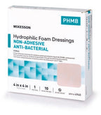 McKesson Non-Adhesive Antibacterial Hydrophilic Foam Dressings, 4 X 4"