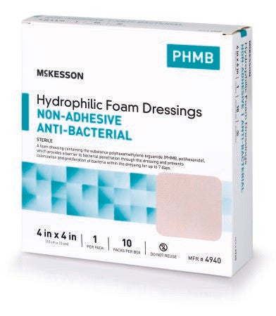 McKesson Non-Adhesive Antibacterial Hydrophilic Foam Dressings, 4 X 4"