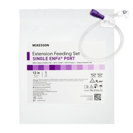McKesson Single ENFit Port Extension Feeding Set, Right Angle, 12"