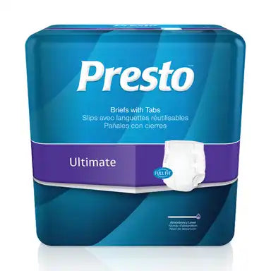 Presto Maximum Absorbency Ultimate Incontinence Brief, Medium, 32" To 44" Circumference, White - MahaStar Adult Products