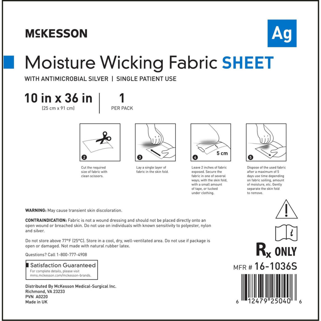 McKesson Silver Moisture Wicking Fabric, 10 X 36 Inch Rectangle