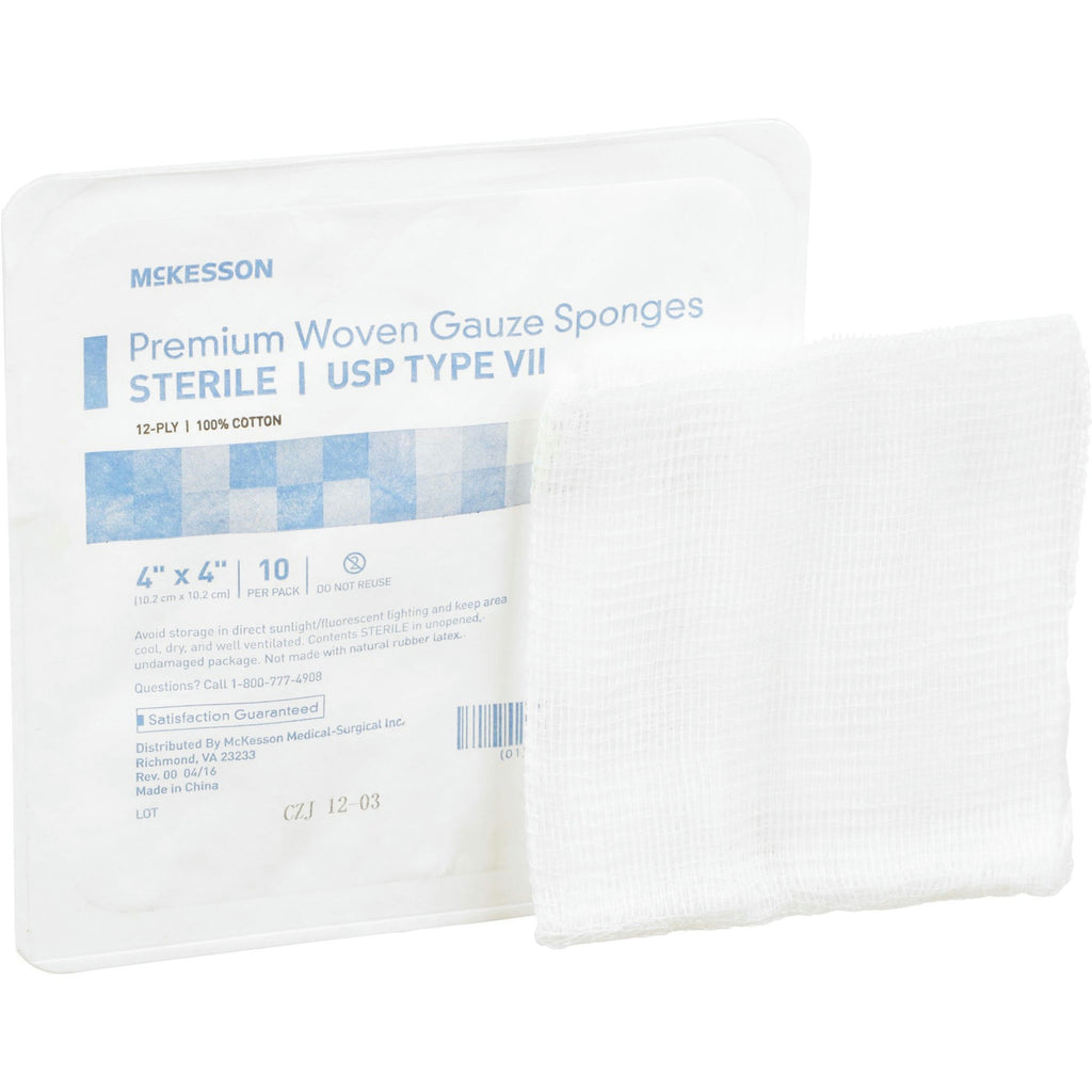 McKesson USP Type VII 12-Ply Premium Woven Gauze Sponges, 4 X 4"
