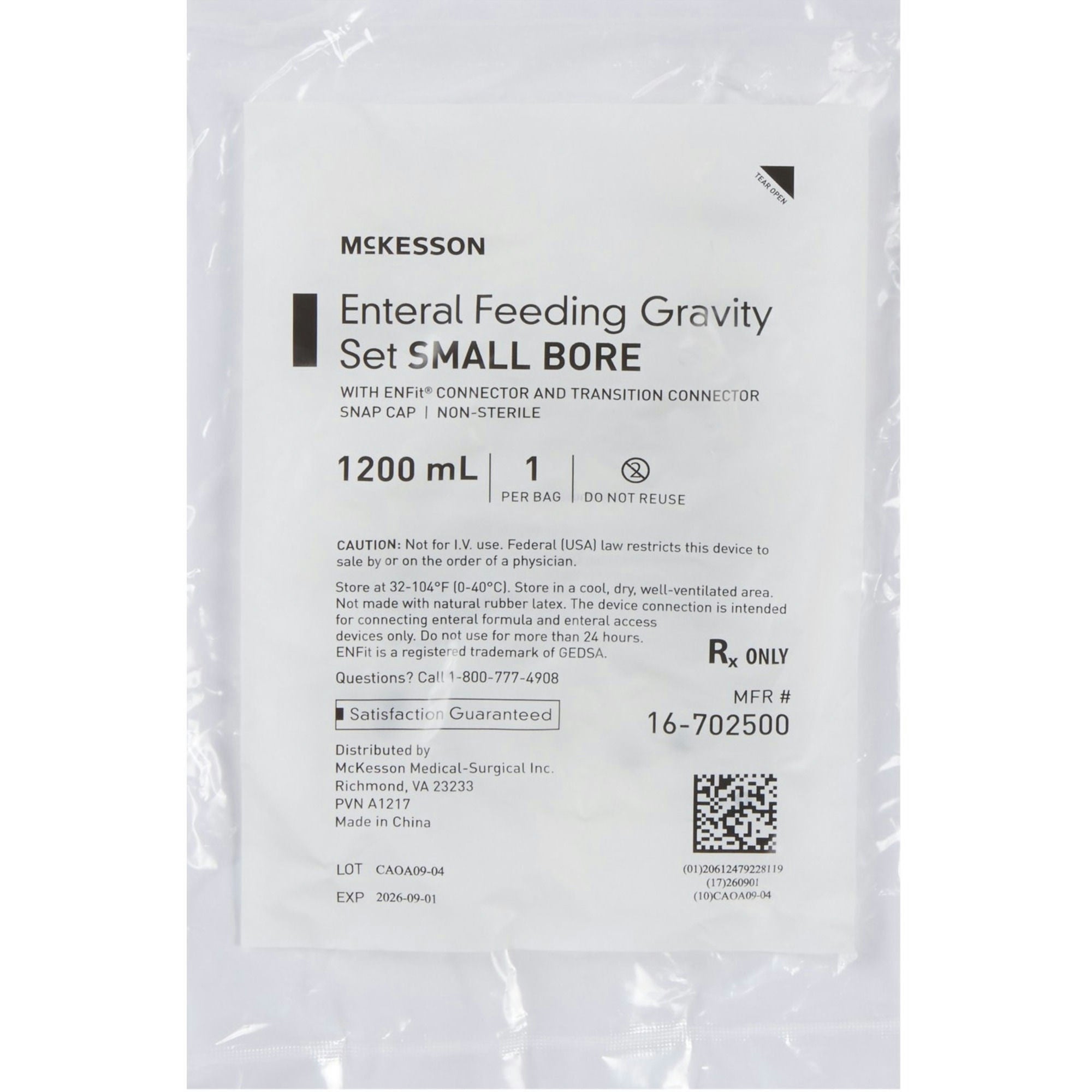 McKesson Gravity Feeding Bag Set, 1200 mL