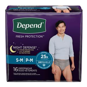 Depend Night Defense, Overnight Underwear, Grey, Male, Small/medium - Replaces 6951124 - MahaStar Adult Products