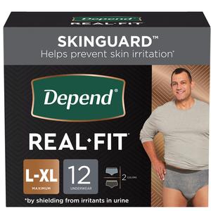 Depend Real Fit Incontinence Underwear For Men, Maximum Absorbency, L/xl, Black & Grey, Waist 38-50" - MahaStar Adult Products