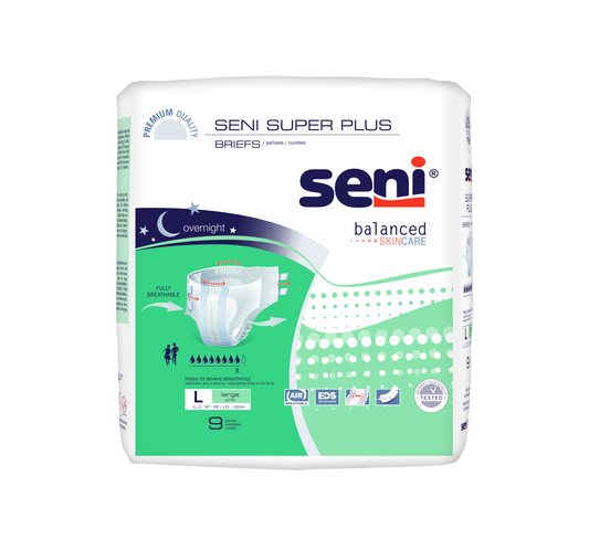 Seni Super Plus Briefs, Large, 9 Count - 45" - 59" - MahaStar Adult Products