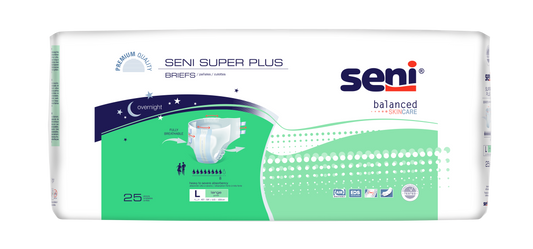 Seni Super Plus Briefs, Large, 25 Count - 45" - 59" - MahaStar Adult Products