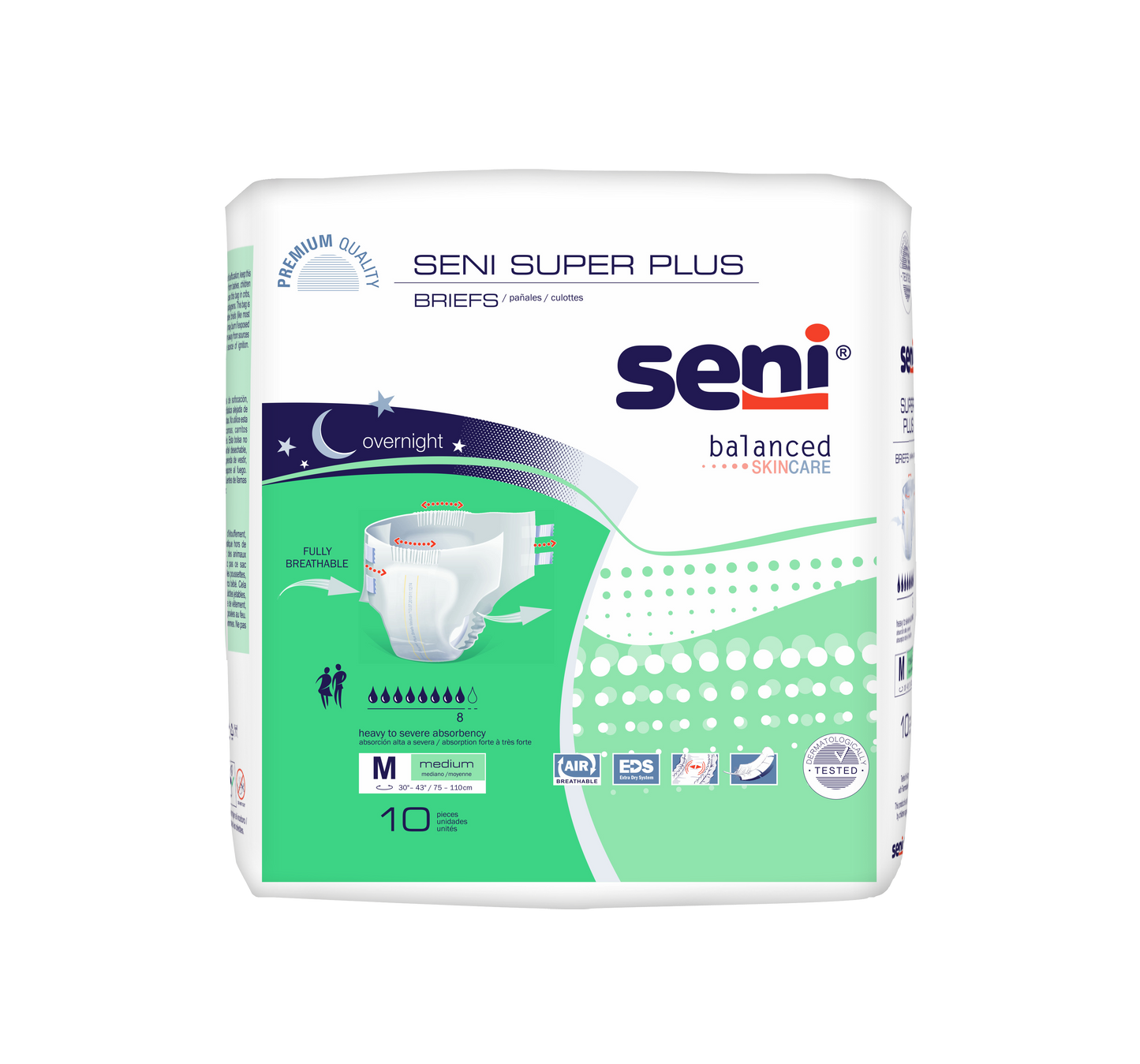 Seni Super Plus Briefs, Medium, 10 Count - 30" - 43" - MahaStar Adult Products