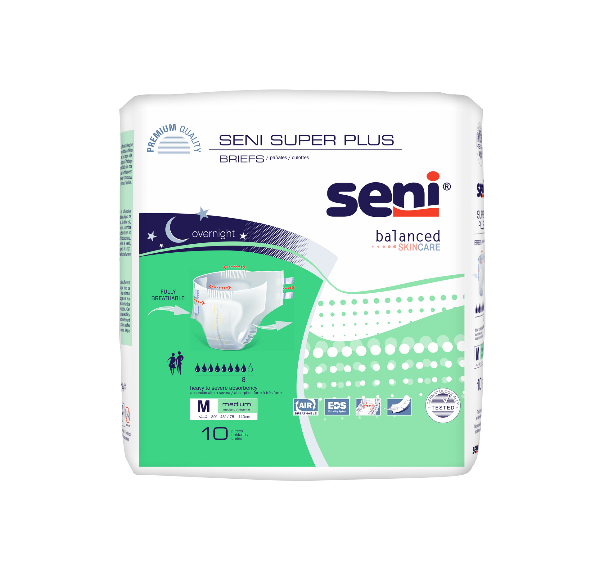 Seni Super Plus Briefs, Medium, 10 Count - 30" - 43" - MahaStar Adult Products