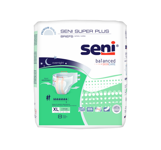 Seni Super Plus Briefs, Extra Large, 8 Count - 55" - 67" - MahaStar Adult Products