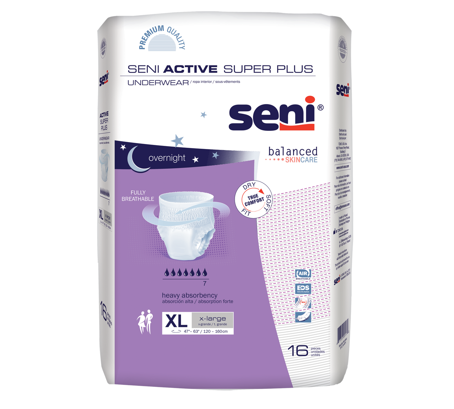 Seni Active Super Plus Pull-on Underwear, X-large, 16 Count - 47" - 63" - MahaStar Adult Products