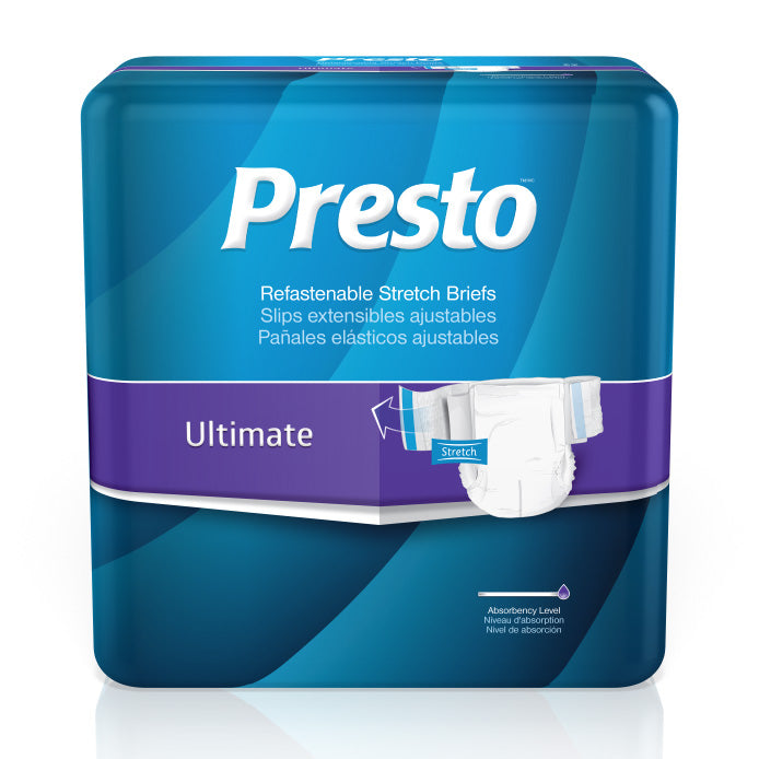 Presto Ultimate Stretch Incontinence Brief, Large - Xl, 18 Pack - 48" - 66" - MahaStar Adult Products