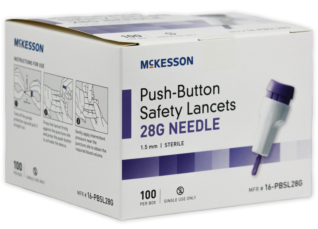 McKesson 28 Gauge Push Button Safety Lancets