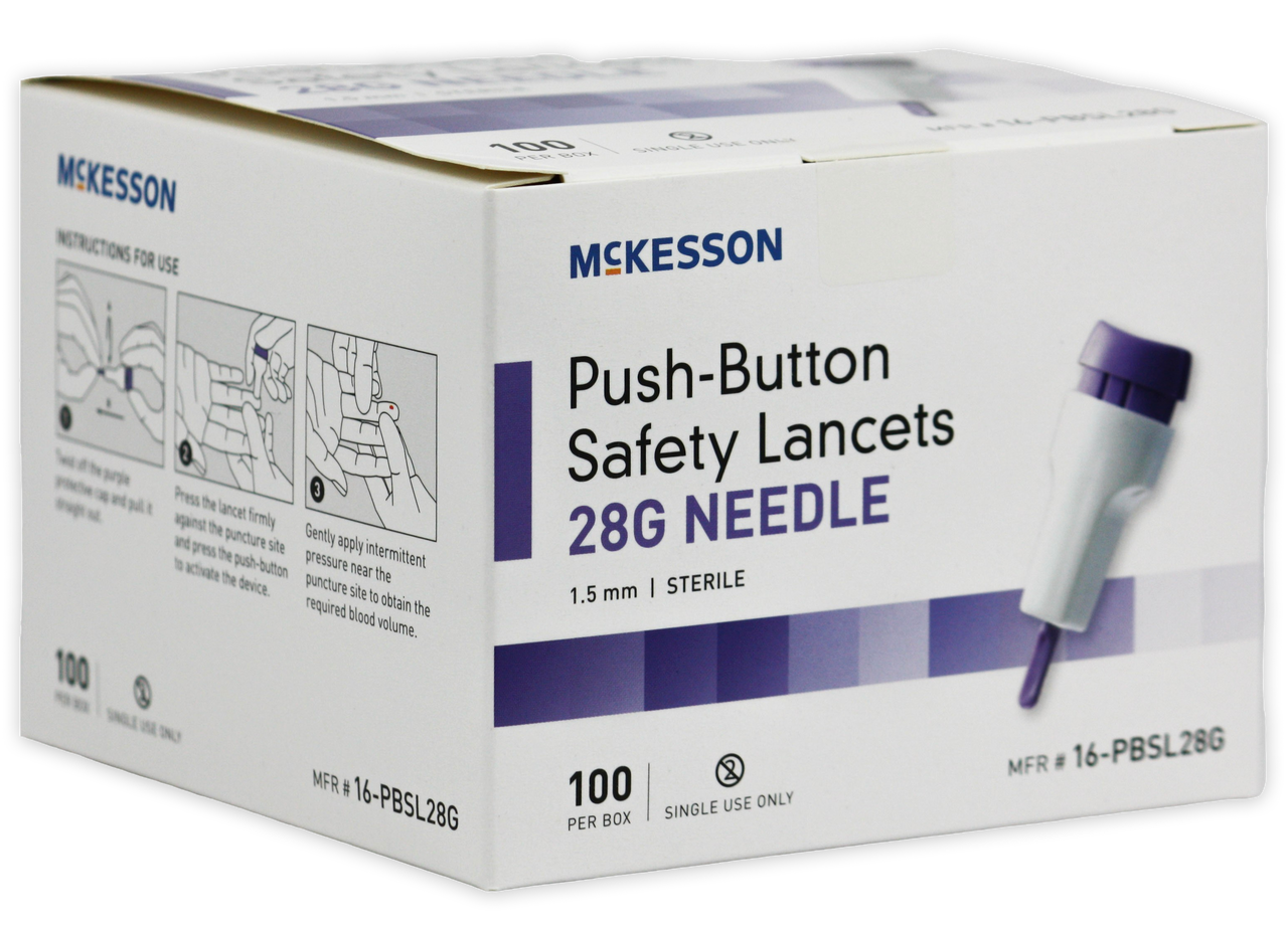 McKesson 28 Gauge Push Button Safety Lancets