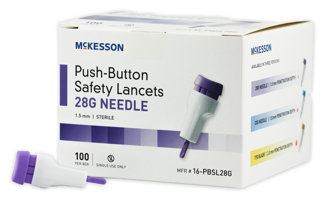 McKesson 28 Gauge Push Button Safety Lancets