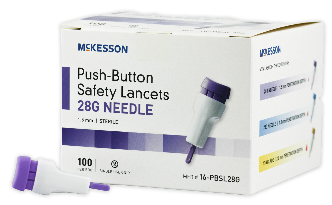 McKesson 28 Gauge Push Button Safety Lancets