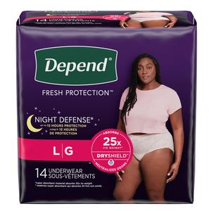 Depend Night Defense Underwear For Women, Overnight Absorbency, Blush, Large, 38" - 44" Waist. Replaces 6945599 - MahaStar Adult Products