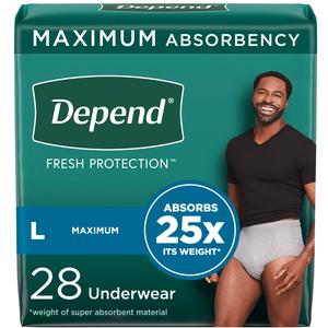 Depend Fit-flex Incontinence Underwear For Men, Maximum Absorbency, Large, Gray, 28 Count, Replaces Item 6947927 - MahaStar Adult Products