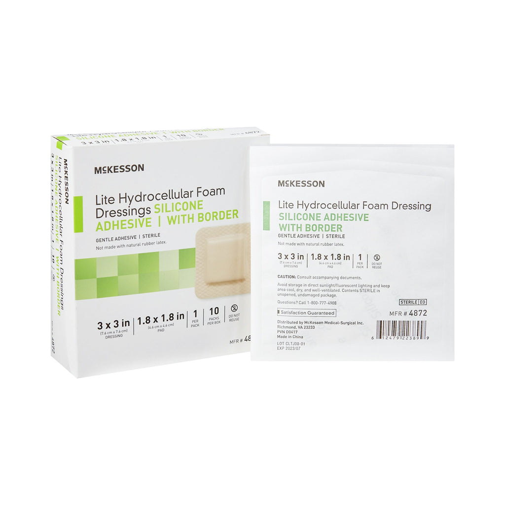 McKesson Lite Hydrocellular Foam Dressings with Border, 3" X 3", Square Sterile